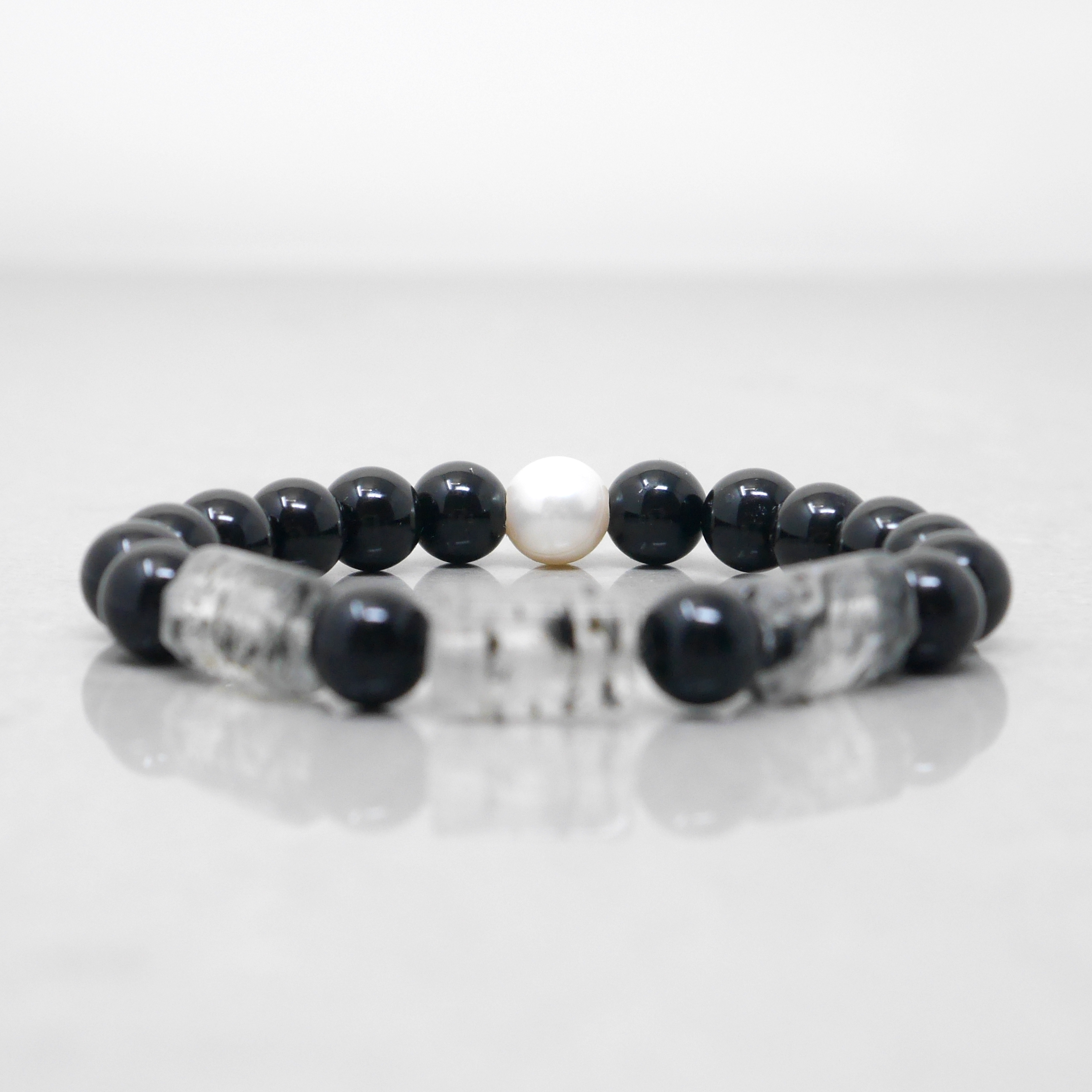 Black Mica Quartz & Onyx Bracelet