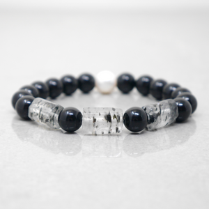 Black Mica Quartz & Onyx Bracelet