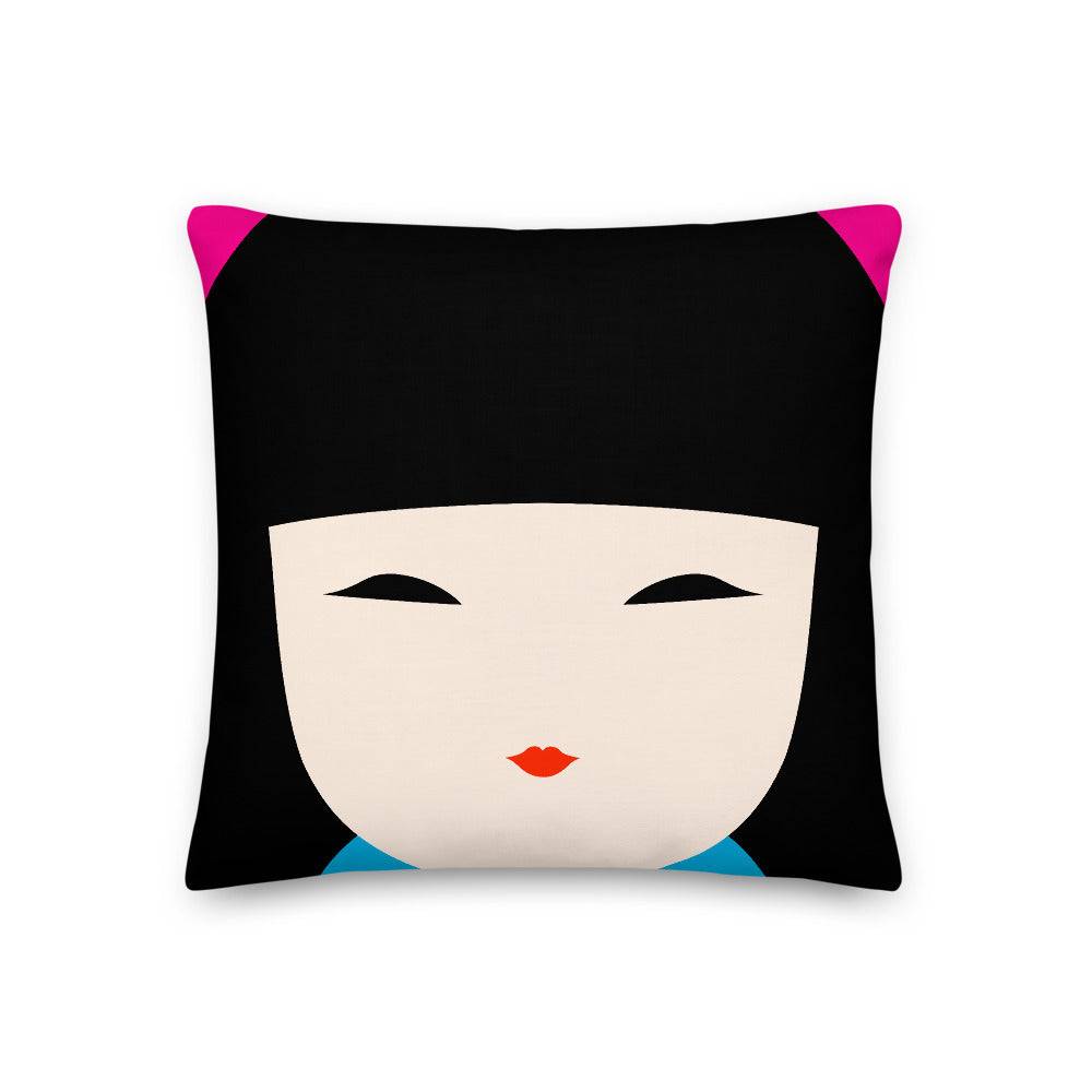 Japanese Kokeshi Doll Pink Pillow